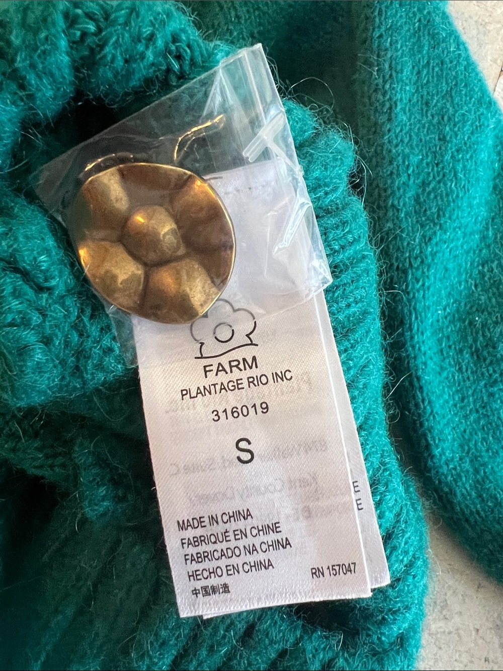 FARM Rio Teal Button-Front V-Neck Sweater - Picture 5 of 5